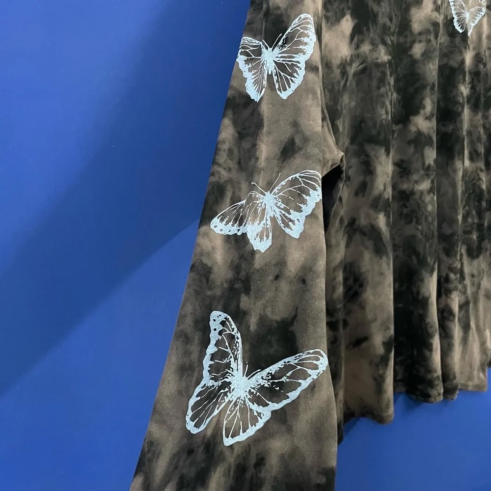 BLACK & BROWN TIE DYE WITH BUTTERFLY 🦋 GRAPHIC T-SHIRT FOR MEN’S AND WOM… - Picture 5 of 6